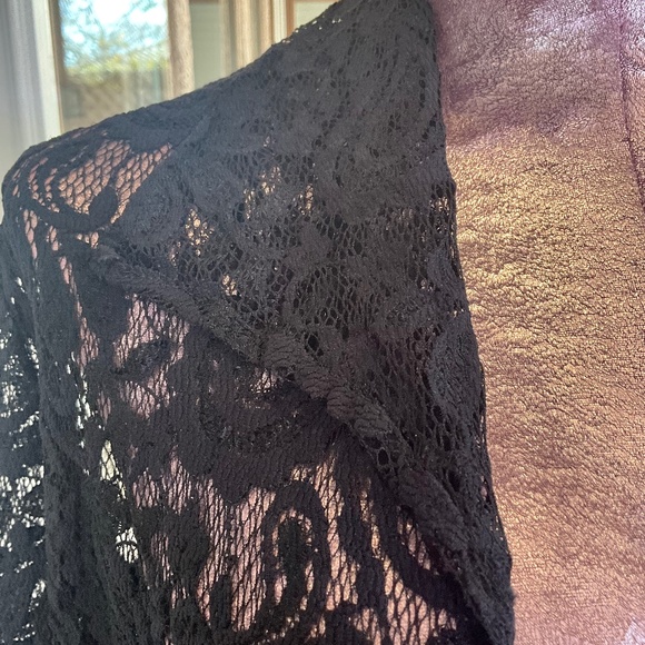 Vintage 90s Joseph Ribkoff Lace Open Front Sweater Topper Bridal Evening Black 8 - Picture 9 of 10